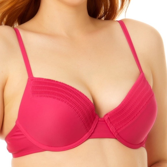 Summer Fuchsia/Hot Pink Smocked Bikini Swim Top -3X (24W-26W)-NWT- Time and Tru - Picture 5 of 16